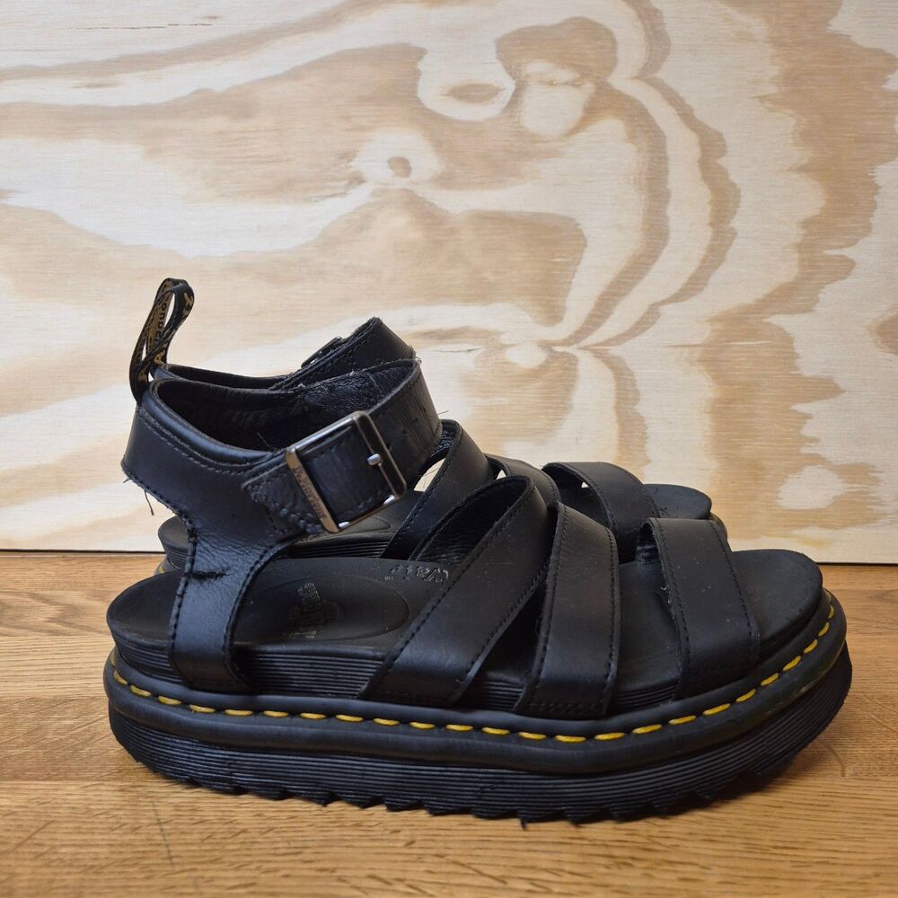 Dr Martens Blaire Sandals Womens US 8 Black Leather Strappy Platform Buckle